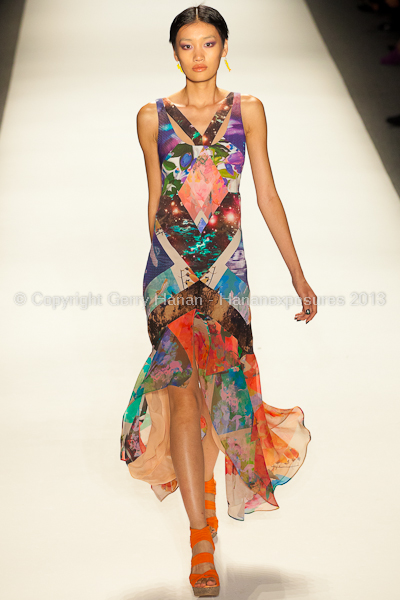 A model on the runway at the Nicole Miller SS2013 show at New York Mercedes-Benz Fashion Week.