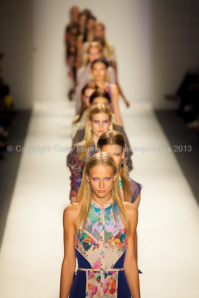 A model on the runway at the Nicole Miller SS2013 show at New York Mercedes-Benz Fashion Week.