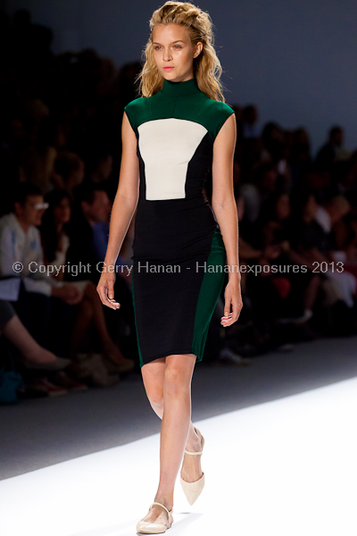 A model on the runway at the Osklen SS2013 show at New York Mercedes-Benz Fashion Week.