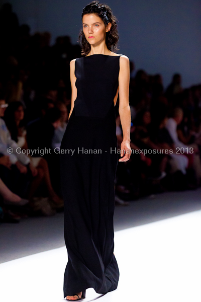 A model on the runway at the Osklen SS2013 show at New York Mercedes-Benz Fashion Week.