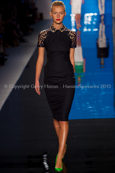 A model on the runway at the Reem Acra SS2013 show at New York Mercedes-Benz Fashion Week.