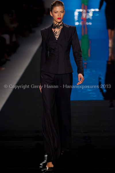 A model on the runway at the Reem Acra SS2013 show at New York Mercedes-Benz Fashion Week.