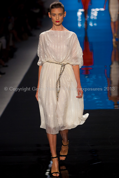 A model on the runway at the Reem Acra SS2013 show at New York Mercedes-Benz Fashion Week.