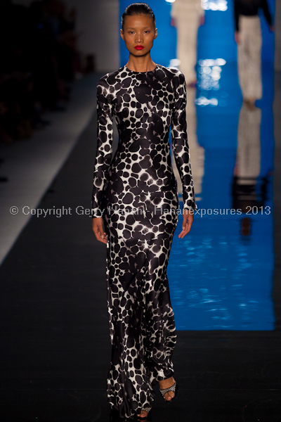 A model on the runway at the Reem Acra SS2013 show at New York Mercedes-Benz Fashion Week.