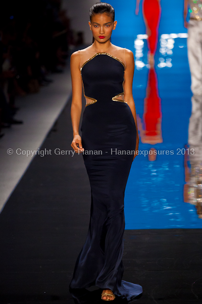 A model on the runway at the Reem Acra SS2013 show at New York Mercedes-Benz Fashion Week.