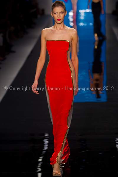 A model on the runway at the Reem Acra SS2013 show at New York Mercedes-Benz Fashion Week.