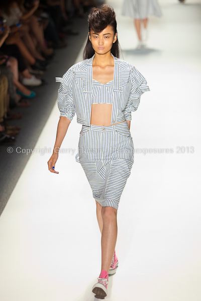 A model on the runway at the Ruffian SS2013 show at New York Mercedes-Benz Fashion Week.