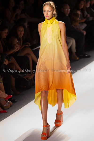 A model on the runway at the Son Jung Wan SS2013 show at New York Mercedes-Benz Fashion Week.