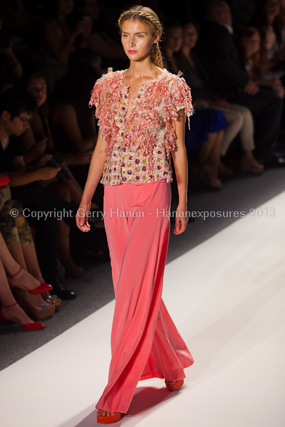 A model on the runway at the Son Jung Wan SS2013 show at New York Mercedes-Benz Fashion Week.