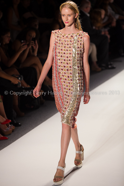 A model on the runway at the Son Jung Wan SS2013 show at New York Mercedes-Benz Fashion Week.