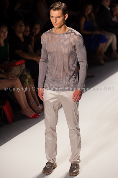 A model on the runway at the Son Jung Wan SS2013 show at New York Mercedes-Benz Fashion Week.