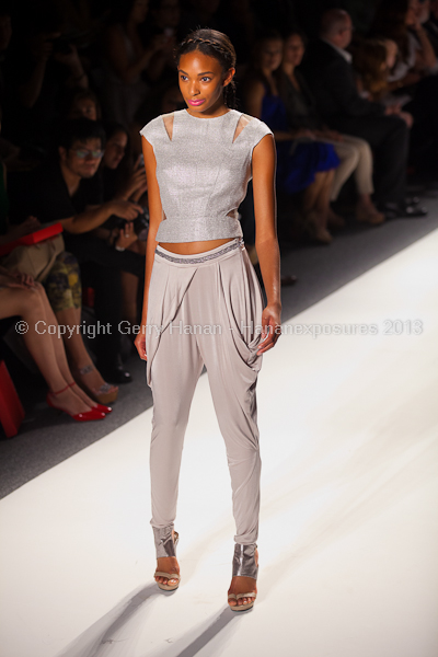 A model on the runway at the Son Jung Wan SS2013 show at New York Mercedes-Benz Fashion Week.