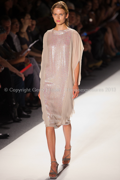 A model on the runway at the Son Jung Wan SS2013 show at New York Mercedes-Benz Fashion Week.