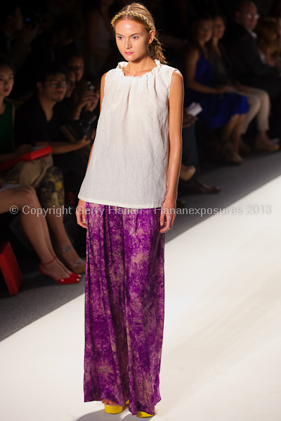 A model on the runway at the Son Jung Wan SS2013 show at New York Mercedes-Benz Fashion Week.