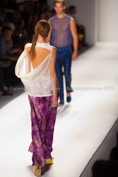 A model on the runway at the Son Jung Wan SS2013 show at New York Mercedes-Benz Fashion Week.