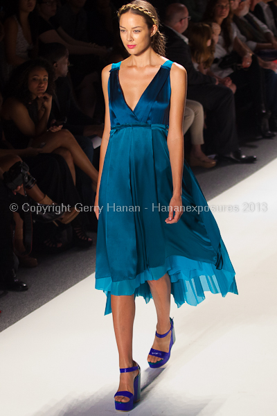 A model on the runway at the Son Jung Wan SS2013 show at New York Mercedes-Benz Fashion Week.