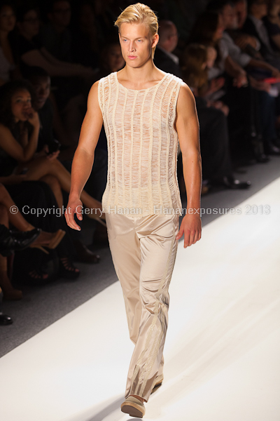 A model on the runway at the Son Jung Wan SS2013 show at New York Mercedes-Benz Fashion Week.