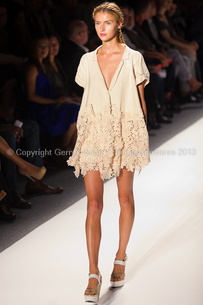 A model on the runway at the Son Jung Wan SS2013 show at New York Mercedes-Benz Fashion Week.