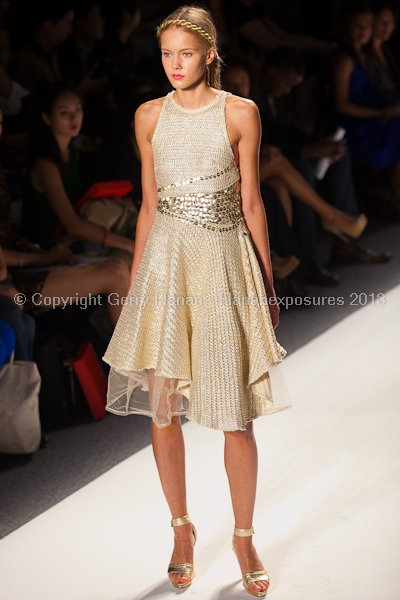 A model on the runway at the Son Jung Wan SS2013 show at New York Mercedes-Benz Fashion Week.