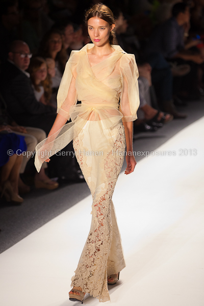 A model on the runway at the Son Jung Wan SS2013 show at New York Mercedes-Benz Fashion Week.