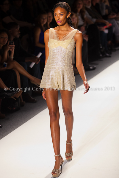 A model on the runway at the Son Jung Wan SS2013 show at New York Mercedes-Benz Fashion Week.