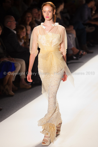 A model on the runway at the Son Jung Wan SS2013 show at New York Mercedes-Benz Fashion Week.