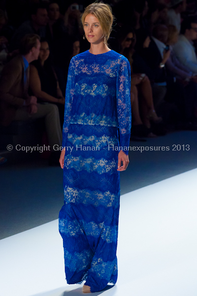 A model on the Tadashi Shoji SS2013 runway show during New York Mercedes-Benz Fashion Week.