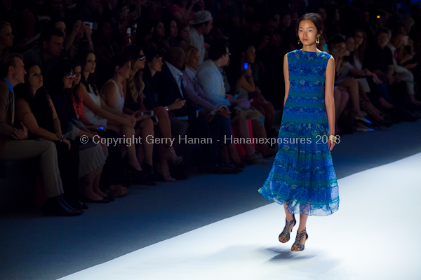 A model on the Tadashi Shoji SS2013 runway show during New York Mercedes-Benz Fashion Week.