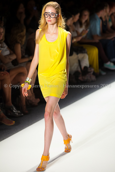 A model on the runway at the Tracy Reese SS2013 show at New York Mercedes-Benz Fashion Week.