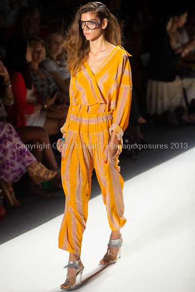 A model on the runway at the Tracy Reese SS2013 show at New York Mercedes-Benz Fashion Week.