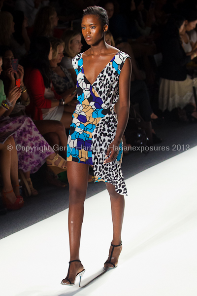 A model on the runway at the Tracy Reese SS2013 show at New York Mercedes-Benz Fashion Week.