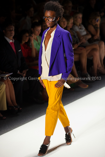 A model on the runway at the Tracy Reese SS2013 show at New York Mercedes-Benz Fashion Week.