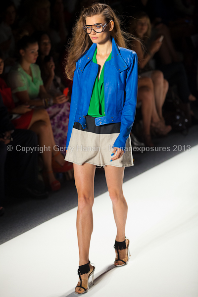 A model on the runway at the Tracy Reese SS2013 show at New York Mercedes-Benz Fashion Week.