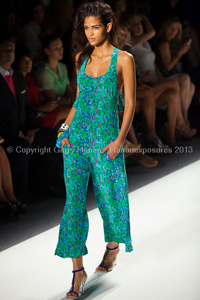 A model on the runway at the Tracy Reese SS2013 show at New York Mercedes-Benz Fashion Week.