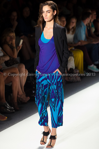 A model on the runway at the Tracy Reese SS2013 show at New York Mercedes-Benz Fashion Week.