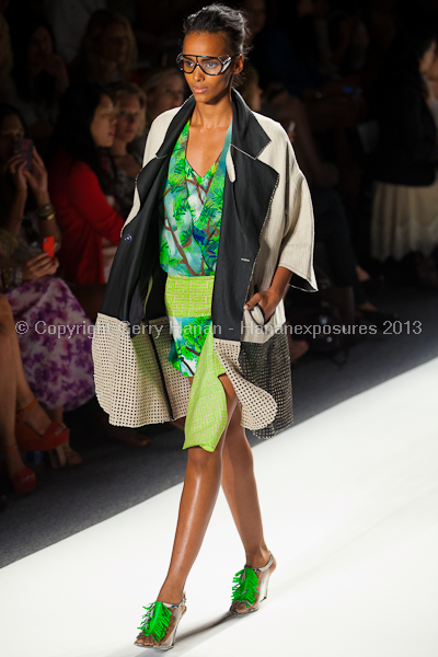 A model on the runway at the Tracy Reese SS2013 show at New York Mercedes-Benz Fashion Week.