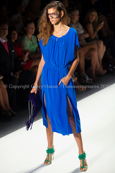 A model on the runway at the Tracy Reese SS2013 show at New York Mercedes-Benz Fashion Week.