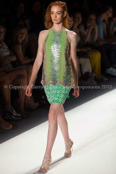 A model on the runway at the Tracy Reese SS2013 show at New York Mercedes-Benz Fashion Week.