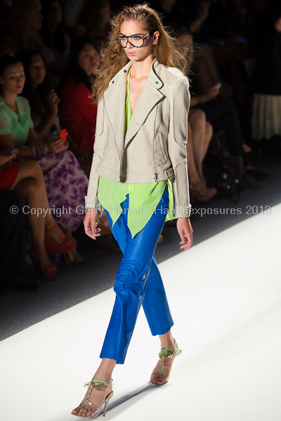 A model on the runway at the Tracy Reese SS2013 show at New York Mercedes-Benz Fashion Week.