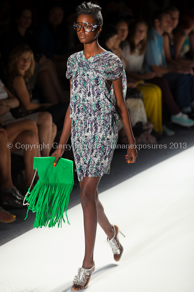 A model on the runway at the Tracy Reese SS2013 show at New York Mercedes-Benz Fashion Week.