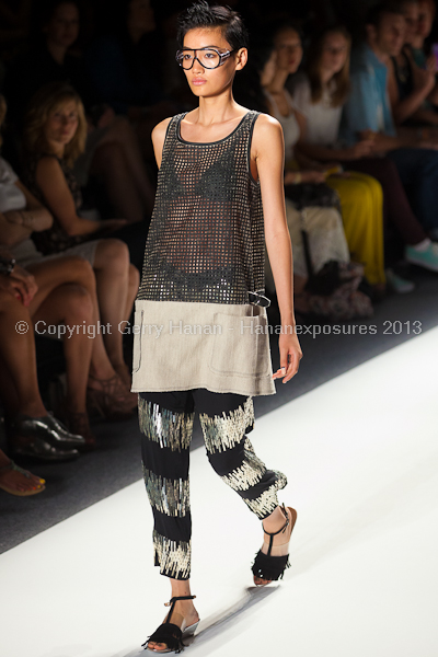 A model on the runway at the Tracy Reese SS2013 show at New York Mercedes-Benz Fashion Week.