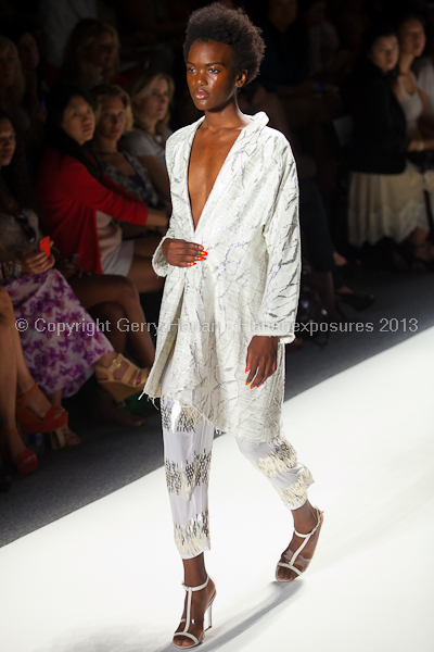 A model on the runway at the Tracy Reese SS2013 show at New York Mercedes-Benz Fashion Week.