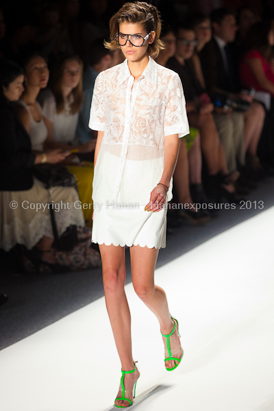 A model on the runway at the Tracy Reese SS2013 show at New York Mercedes-Benz Fashion Week.