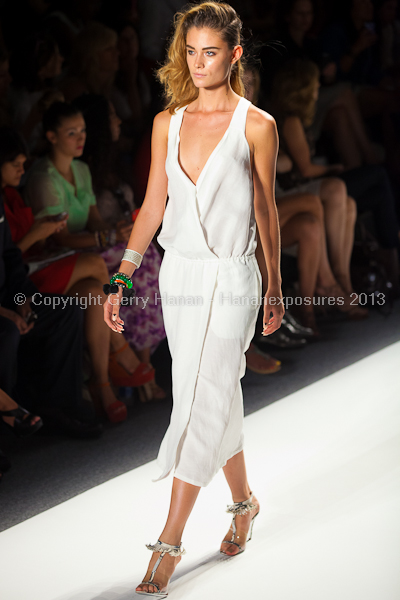 A model on the runway at the Tracy Reese SS2013 show at New York Mercedes-Benz Fashion Week.