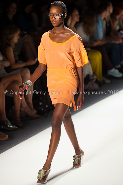 A model on the runway at the Tracy Reese SS2013 show at New York Mercedes-Benz Fashion Week.