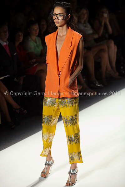 A model on the runway at the Tracy Reese SS2013 show at New York Mercedes-Benz Fashion Week.