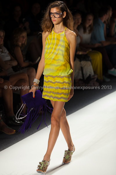 A model on the runway at the Tracy Reese SS2013 show at New York Mercedes-Benz Fashion Week.