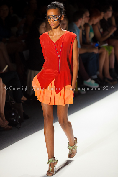 A model on the runway at the Tracy Reese SS2013 show at New York Mercedes-Benz Fashion Week.