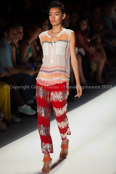 A model on the runway at the Tracy Reese SS2013 show at New York Mercedes-Benz Fashion Week.