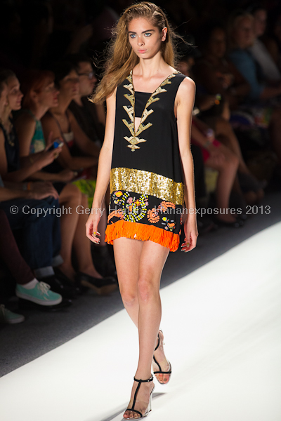 A model on the runway at the Tracy Reese SS2013 show at New York Mercedes-Benz Fashion Week.